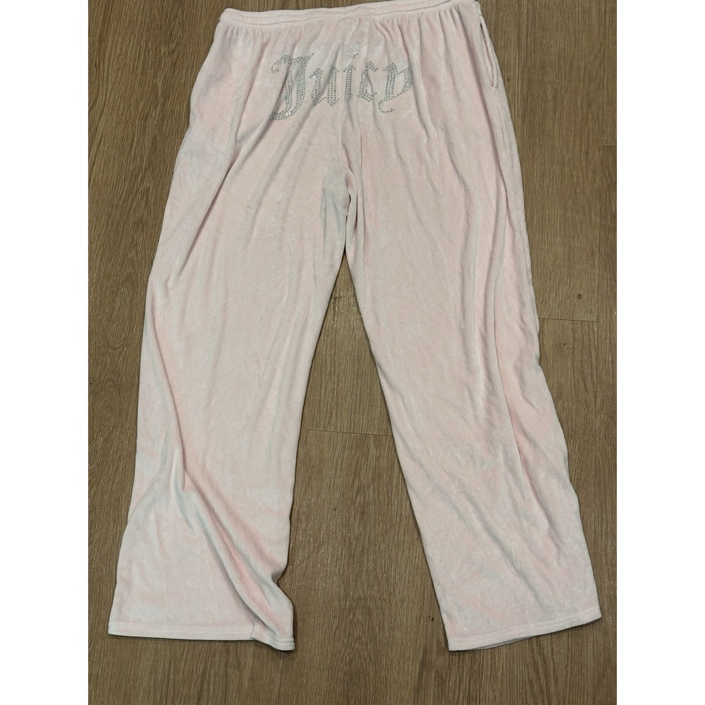 Juicy Couture Sleepwear Pants Womens XL Pink Velour Wide Leg Y2K rhinestones